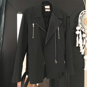 Rebecca tailor olive jacket with leather trim